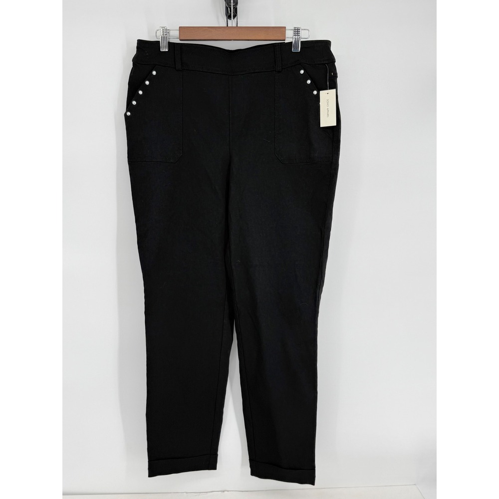 Soho‎ Apparel Black Pearl Studded Pull On Pants Womens Cuffed Trousers Sz 1X